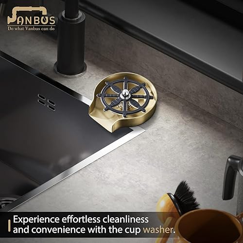 Miniatura 4 de Vanbus Lavadora de tazas para fregadero dorado, enjuague de vidrio de 360 grados, limpiador de tazas de acero inoxidable para accesorio de fregadero