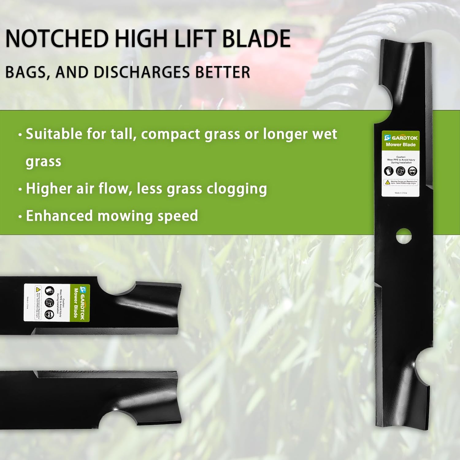 038-4826-00 High Lift Notched Mower Blade Set with 3 Bolts & 3 Washers for Bad Boy 48 Inch Deck MZ Magnum, ZT Elite, CZT Elite, Stand-On (3 Pack) - Professional Grass Cutting Performance