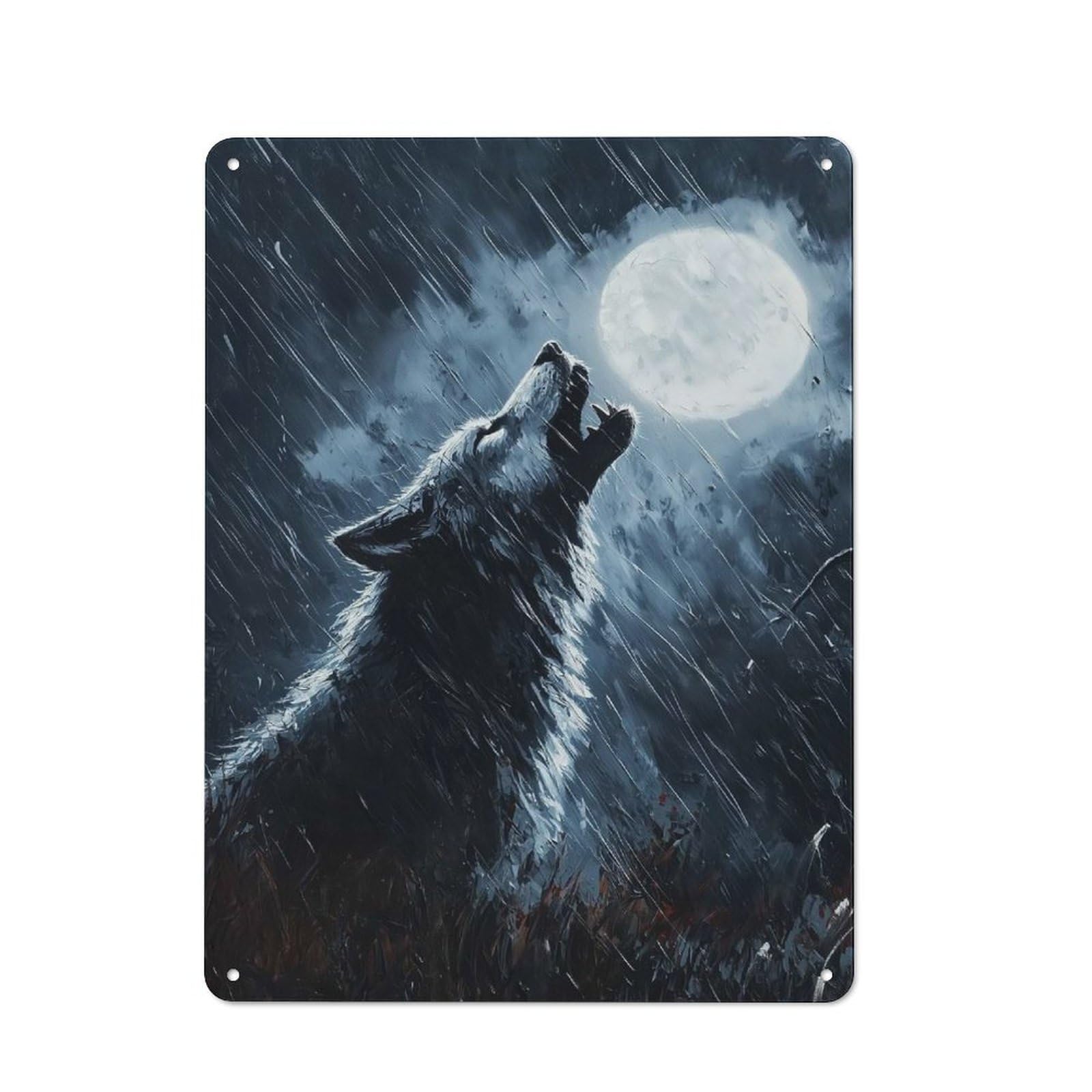 40x30cm Retro Metal Sign with Werewolf Howling in Rain for Living Room Or Hallway, for Living Room Decor Lovers Refreshing A Room in Autumn