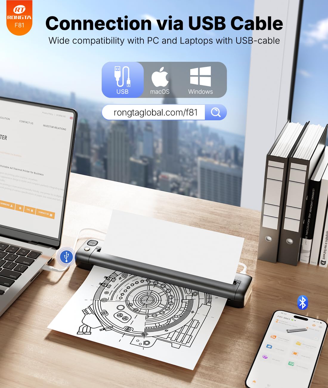 Rongta Portable Printers Wireless for Travel Bluetooth Mobile Printer Thermal Inkless Printer for School Office Home Use Compatible — view 3