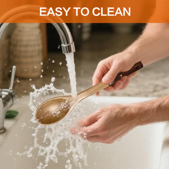 Walnut and Beech Wood Cooking Spoon Set Solid Slotted Kitchen Spoon 13in Long Utensils for Mixing Serving Stirring Frying Draining Large Spoon Set 2PCS