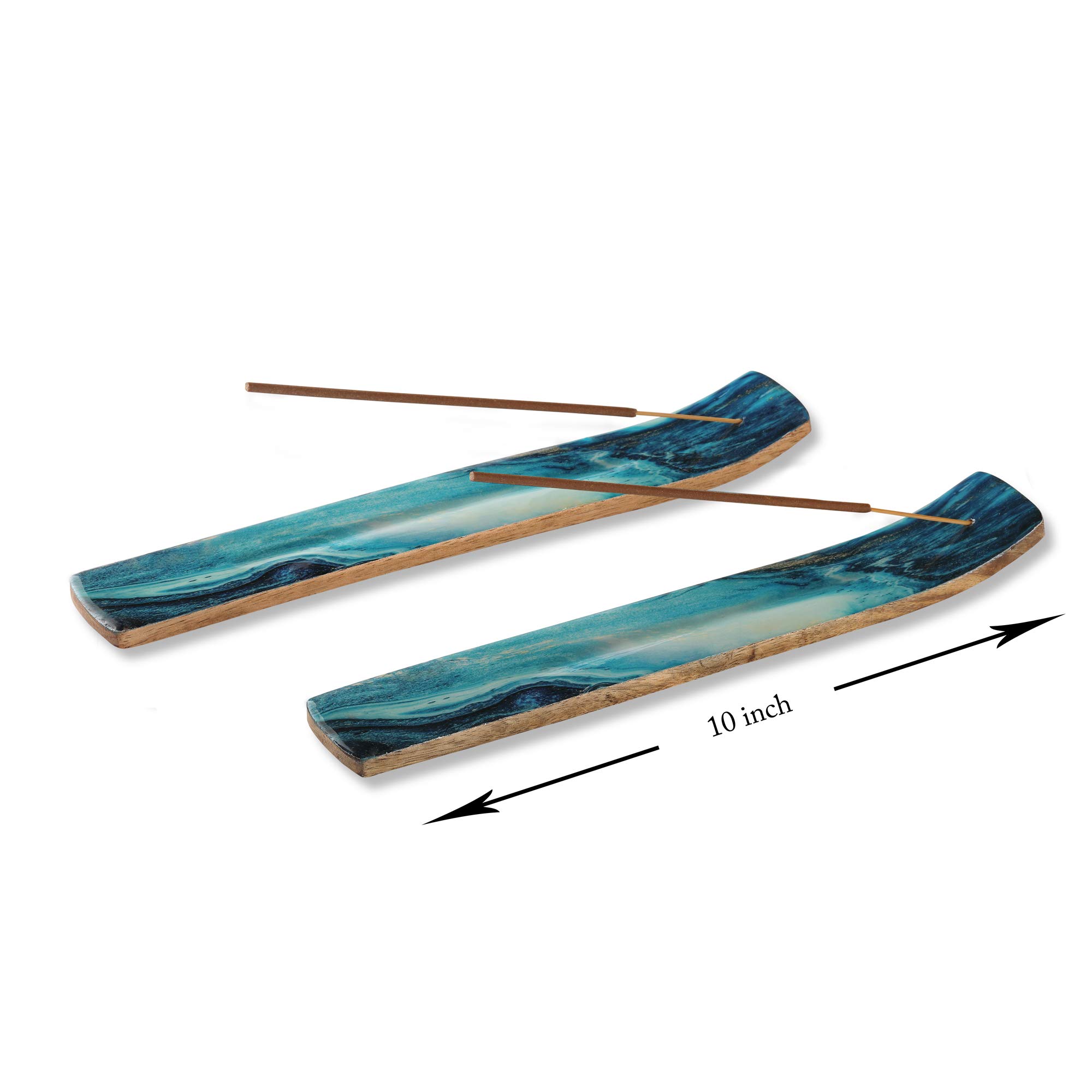 Folkulture Set Di 2 Portaincenso In Legno Di Mango, 25,4 Cm, Bruciatori Per Bastoncini, Vassoio Raccogli Cenere