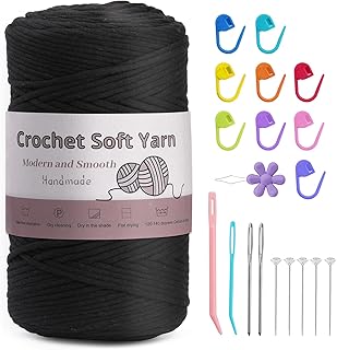 Soft Yarn for Crocheting, 1 Pack 250g/8.81oz Crochet Yarn, 328 Yards Black Yarn for Crocheting Knitting with Stitch Markers, Blunt Needles Chunky Thick Cotton Nylon Blend Yarn for Crocheting Beginner