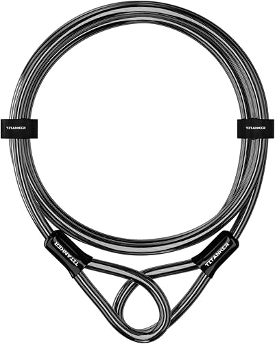 Miniatura 10 de Candado de Bicicleta Titanker, Cable de Seguridad de 12mm de Grosor con Bucles, Candado de Acero Resistente, Recubierto de Vinilo (4 pies, 7 pies,