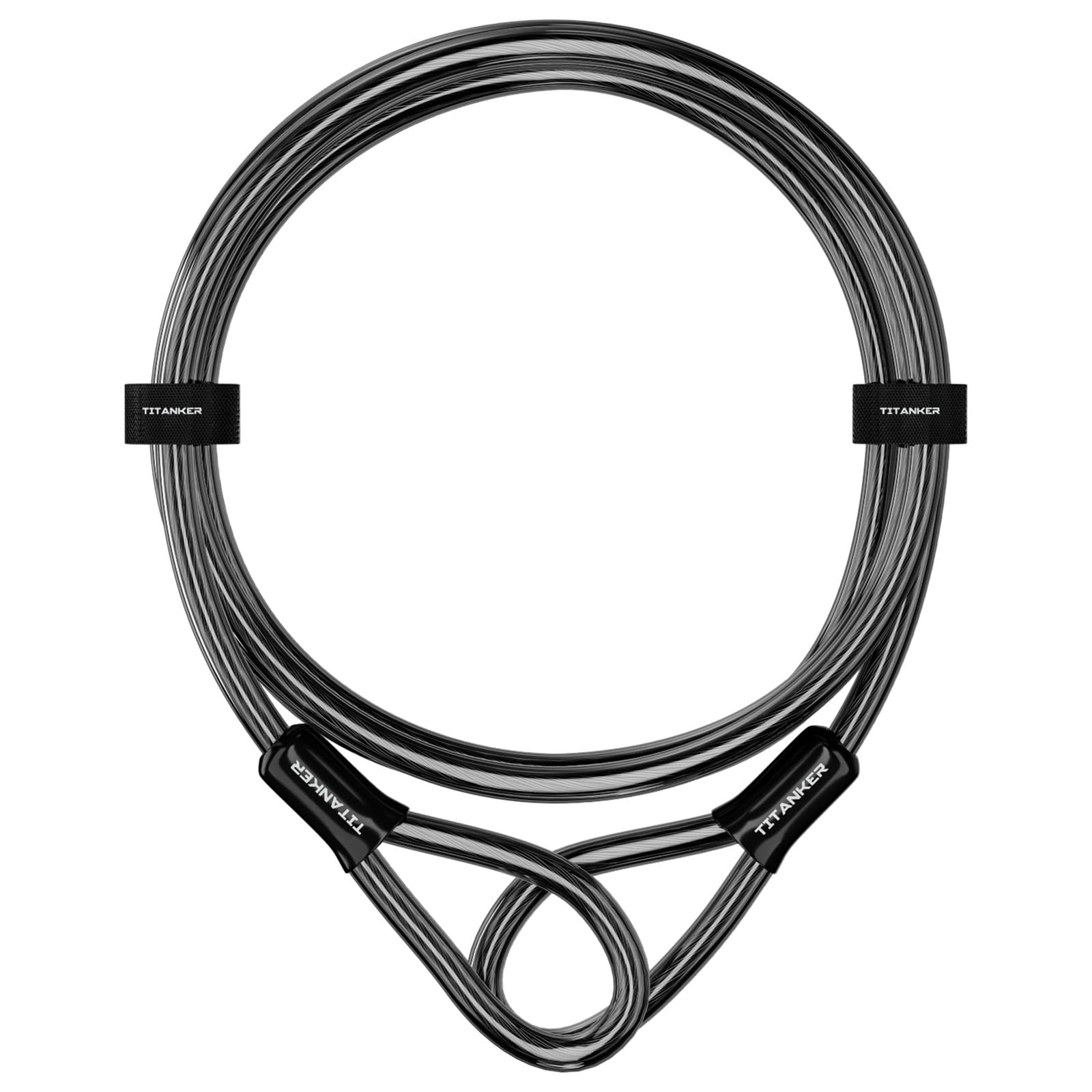 Titanker Bike Lock Cable,12mm Thick Security Cable with Loops Heavy Duty Steel Cable Vinyl Coated Bike Cable Lock Security Chain (4ft, 7ft, 15ft, 30ft