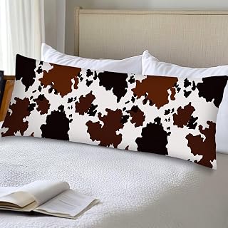 Cow Print Body Pillow Cover 20x54 Western Long Pillow Case Cow Brown White Cowhide Printed Pillowcase Protector with Zipper Farmhouse Pillows Covers Decorative Bed Cushion Cover for Couch,Sofa