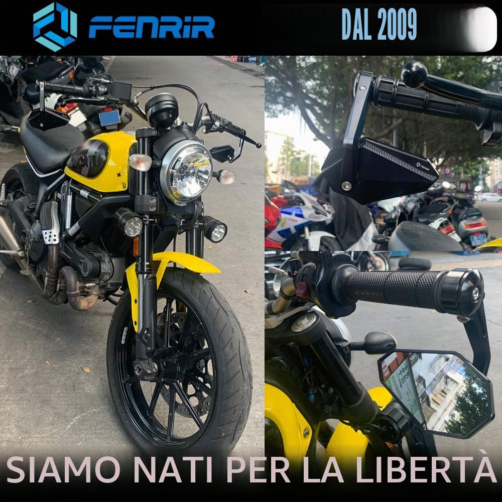 FENRIR - Specchietti retrovisori laterali universali, lega di alluminio, per manubri da 22 mm, per moto café racer, supersportive, naked, street bike, cruiser, minimoto e scooter con attacco M8/M6