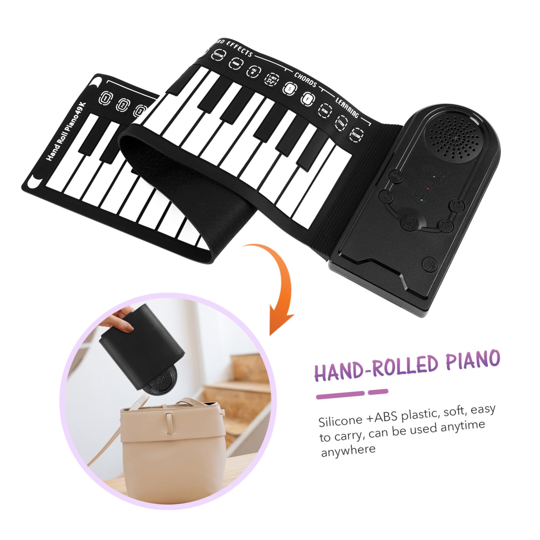 Ipetboom Pianoforte Arrotolabile a 49 Tasti Connessione Cuffie e Microfono, Tastiera Elettronica Portatile Per Ragazzo Ragazza e Famiglie