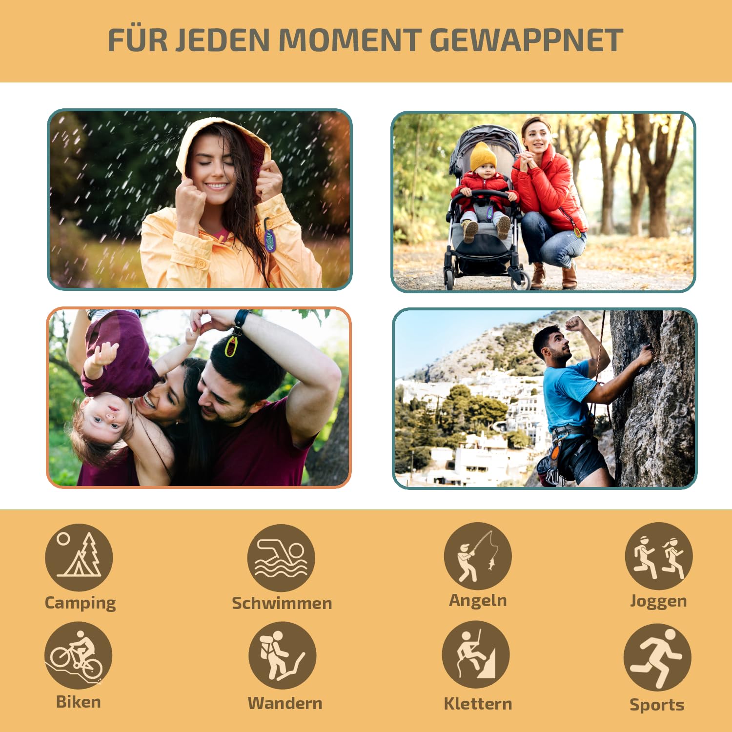 OLLEENO® Mückenschutz Clip Moskito Insektenschutz Anhänger für Outdoor Camping Wandern Sport Anti Mücken Clip aus Neopren (4 Stück + 4 Nachfüll-Pellets)