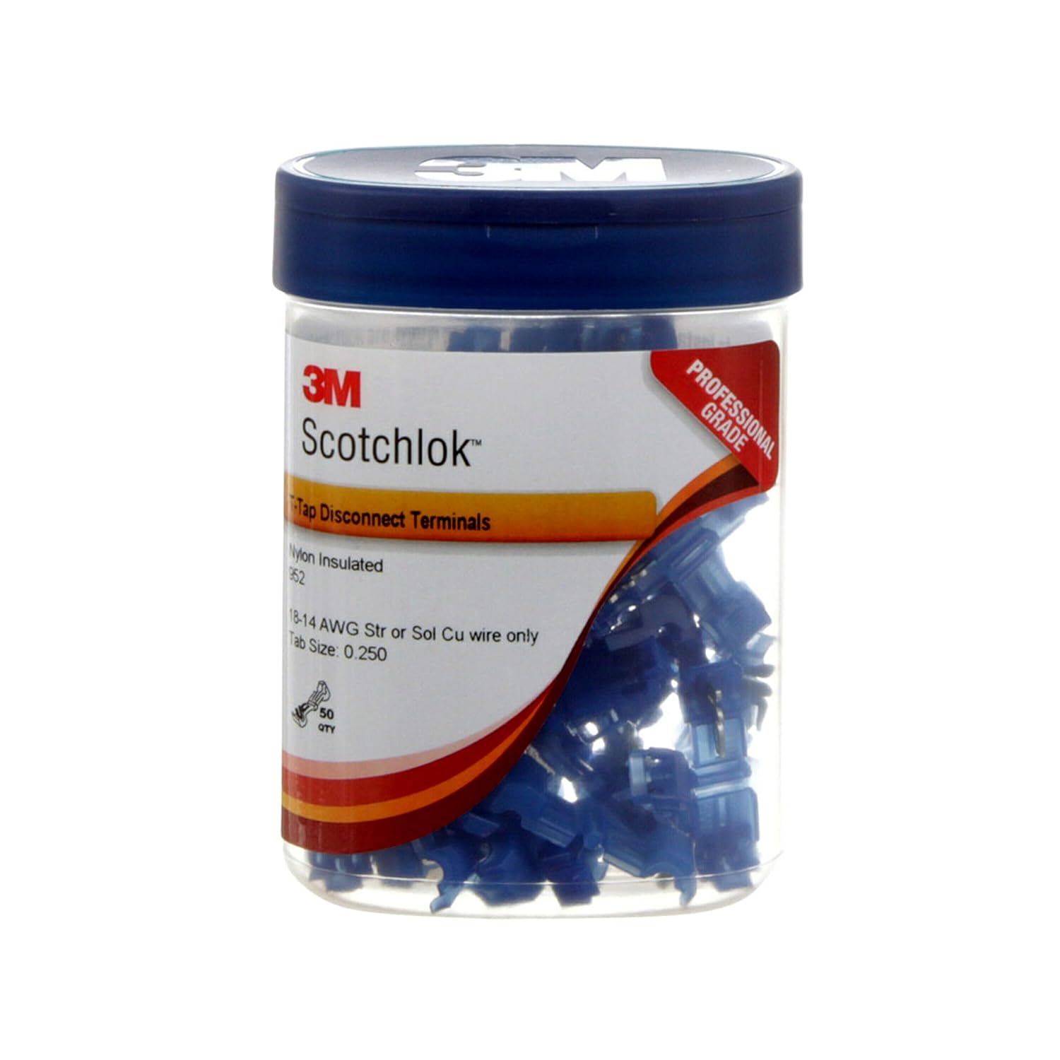 3M Scotchlok Female QuickSlide Disconnect, T-Tap Blue Nylon Insulated, Self-Stripping 952X-Bottle, 18-14 AWG, Bottle of 50