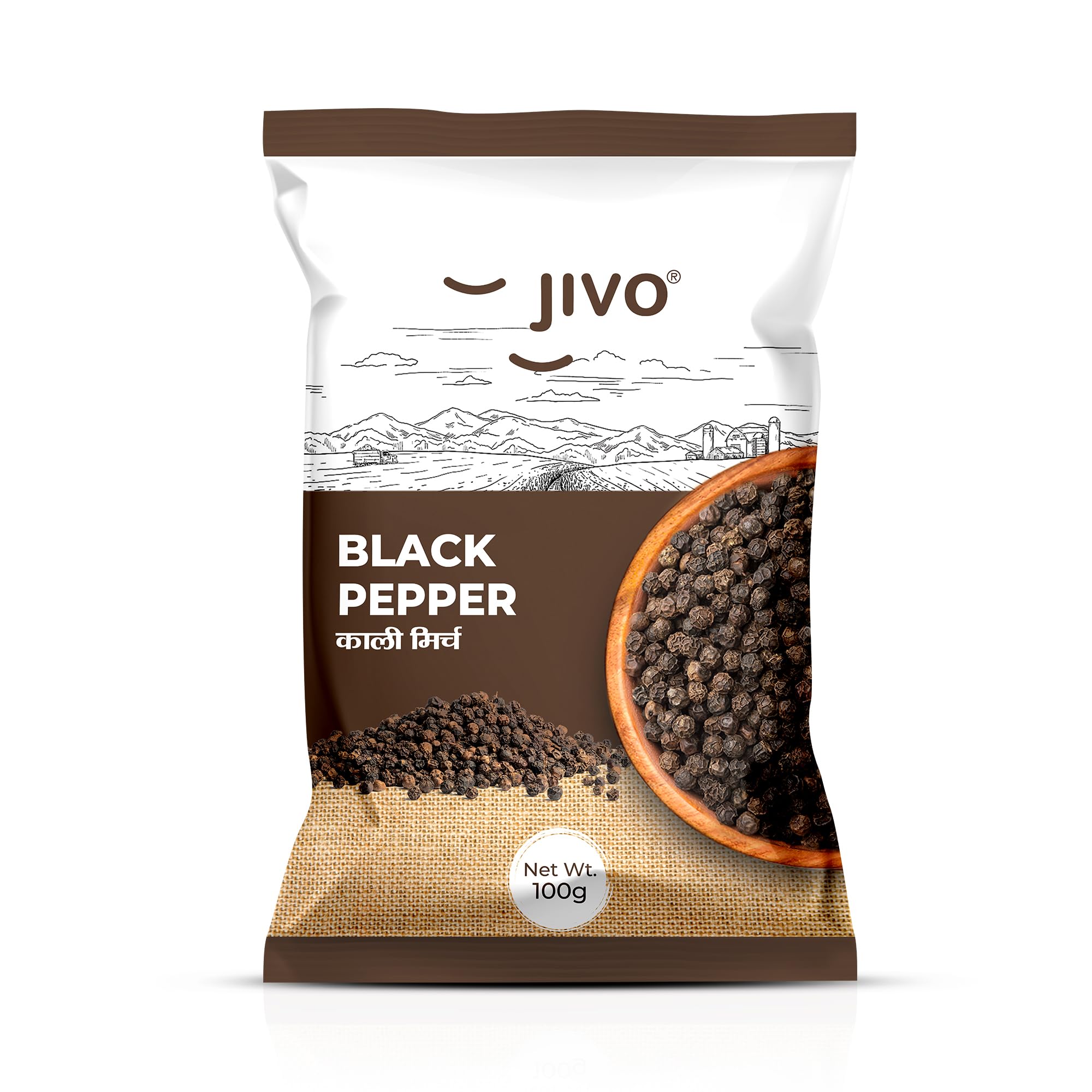Jivo Black Pepper Whole Natural Peppercorns | Premium Kali Mirch | Perfect for Cooking, Baking & Seasoning | No Artificial Colors, Preservatives, or Taste Enhancers | Pepper- 100g