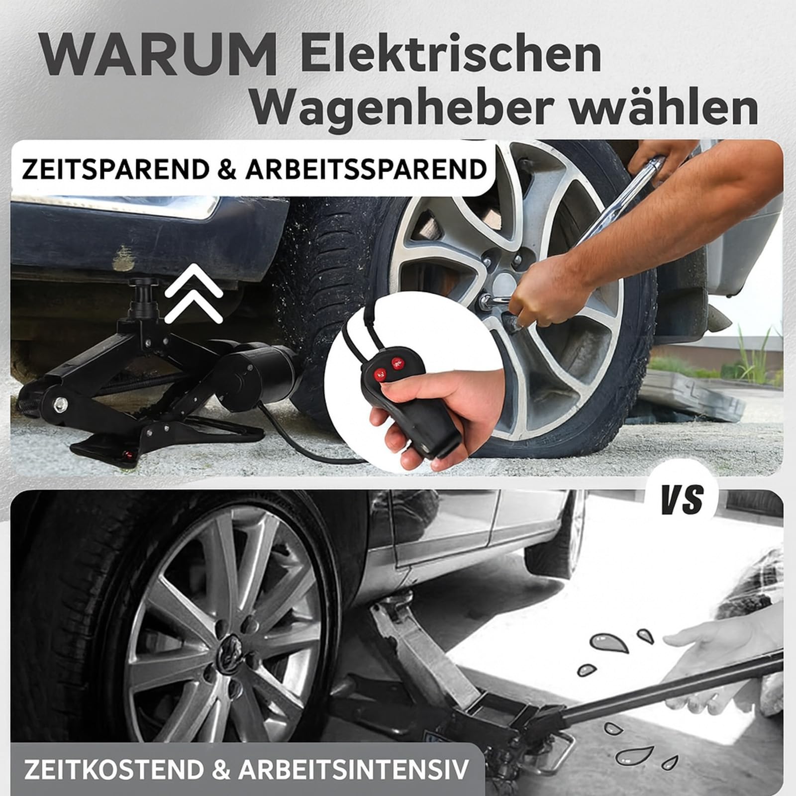 ROGTZ Elektryczny podnośnik samochodowy samochodowy zestaw podnośników nożycowych 2 tony z walizką na narzędzia, szybki podnośnik podłogowy, stojak do wymiany opon zestaw naprawczy