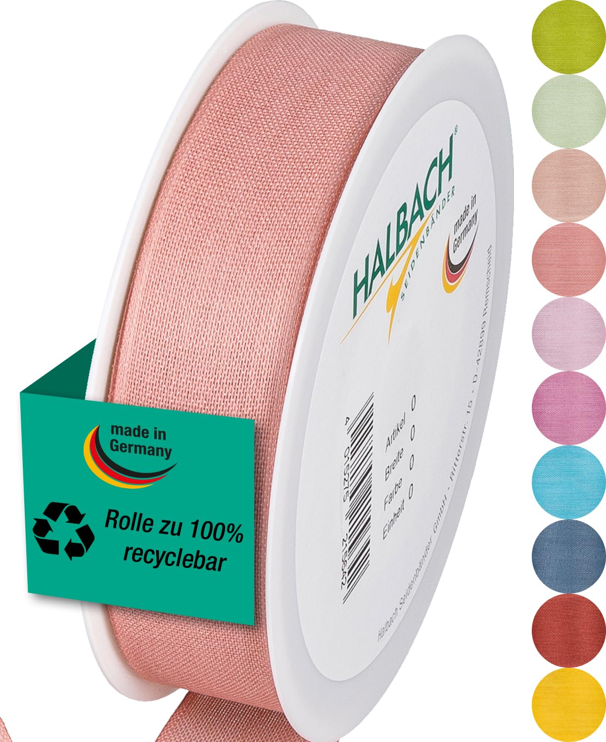 Halbach Seidenbänder Gift Ribbon | Width 25 mm Length 25 m | Ribbon Made in Germany | Gift Ribbons in a Variety of Colours and Widths Perfect for Packaging and Decorating, Colour: Pink
