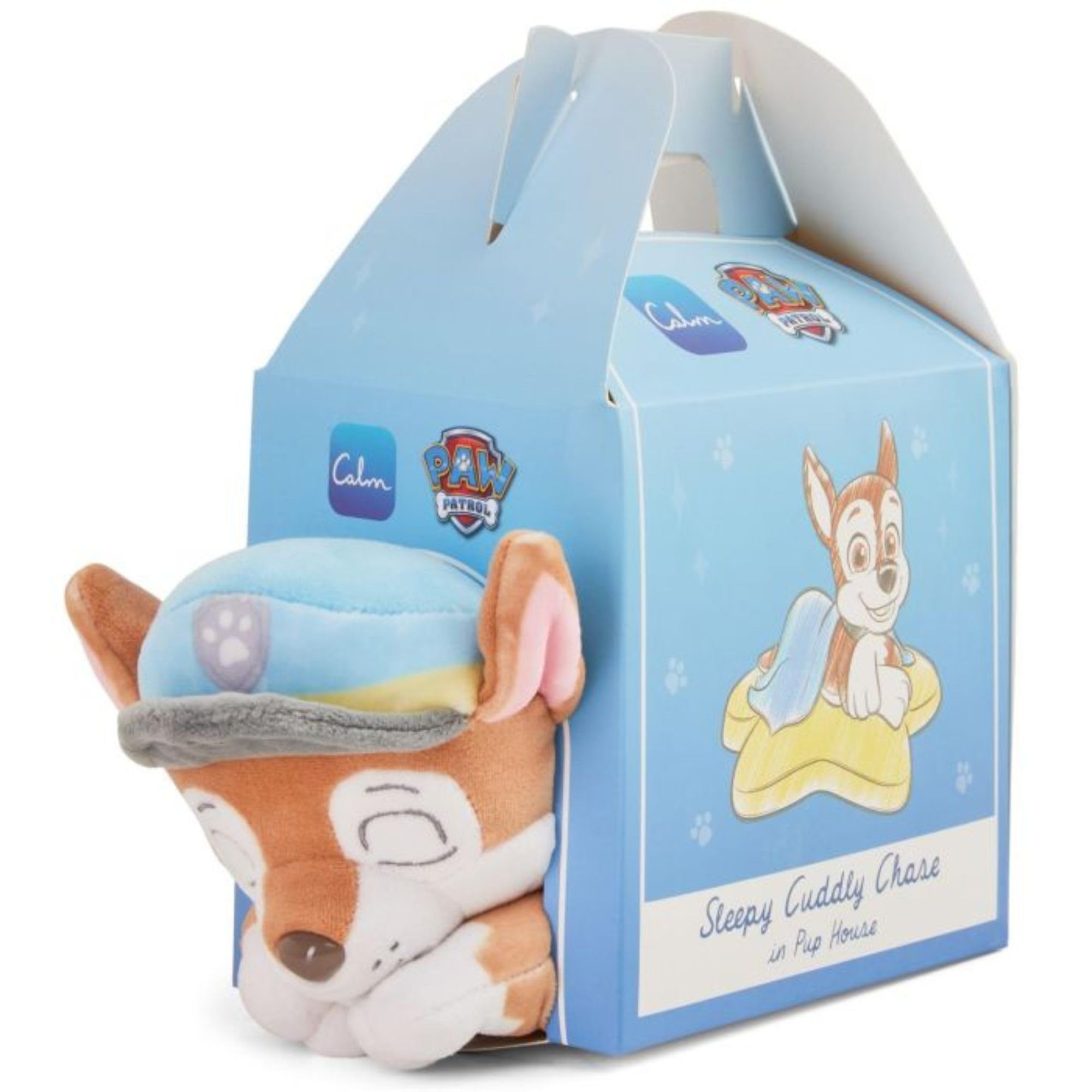 Paw Patrol Chase Calm Cuddly Plush Toy in Pup House - 18cm Sleepy Police Pup Character for Bedtime Calming & Snuggles - Hand-Washable Official Licensed Paw Patrol Soft Toys for Boys and Girls Aged 3+