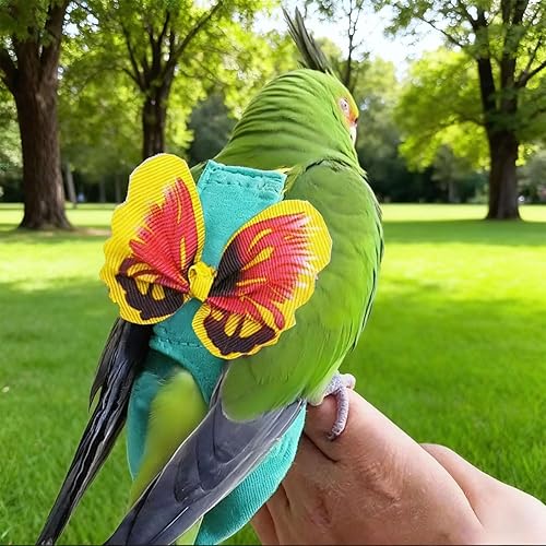 Escape-Proof Parrot Harness & Leash Set with Diaper - Adjustable Flight Suit with Bow & Safety Cord for Conures, African Grey, Parakeets, Doves (Pink-M)(Yellow-S)