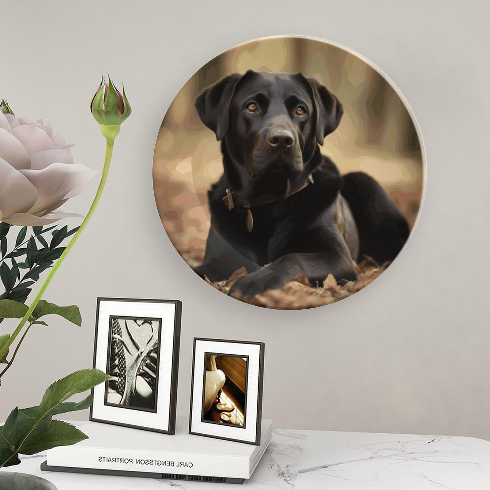 Piatti decorativi in ceramica da 20,3 cm, con simpatico cane labrador, piatti decorativi in porcellana con espositore fatto a mano, ornamento in ceramica per casa, cucina, camera da letto
