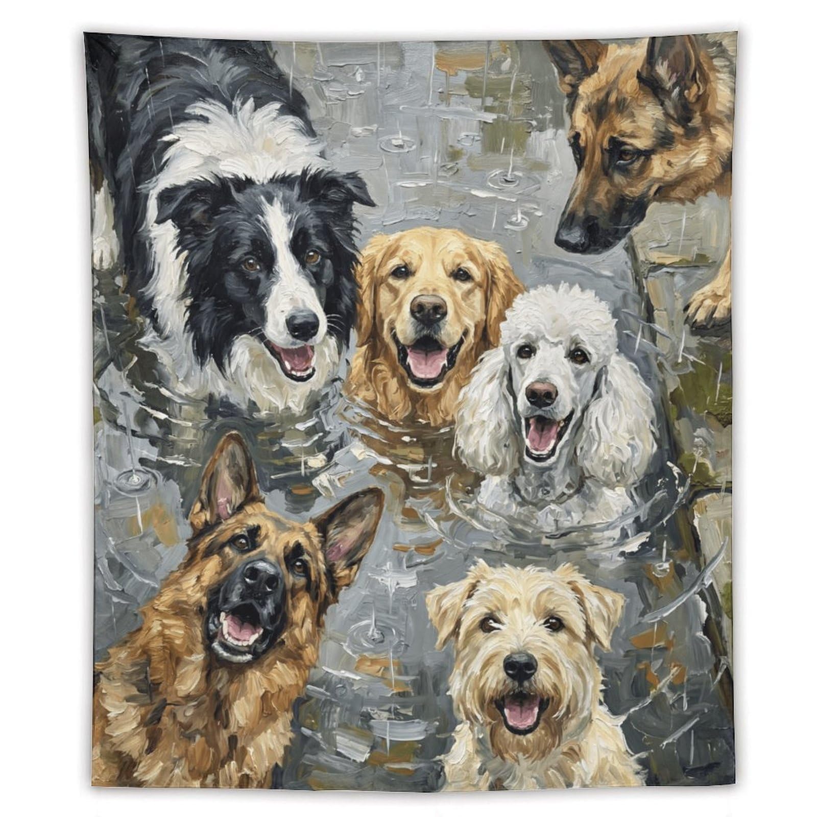 W7C8U2X3 Happy Dogs Watercolor Portrait Wall Tapestry, Playful Faces