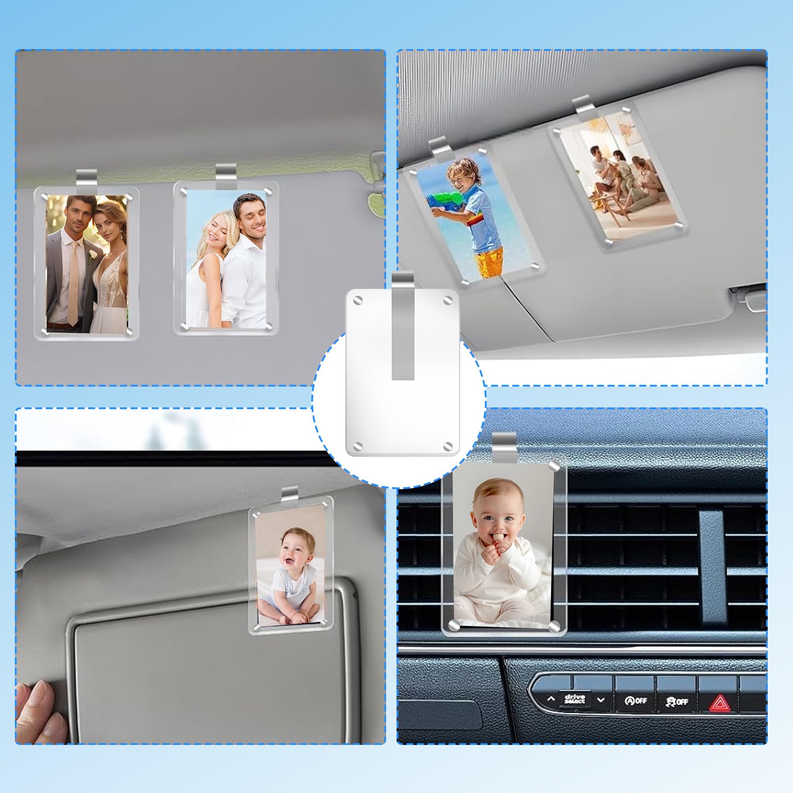 Cadre Photo Magnétique Pour Pare-soleil De Voiture - Lot De 2, Acrylique 6x9cm, Support Photo Personnalisable