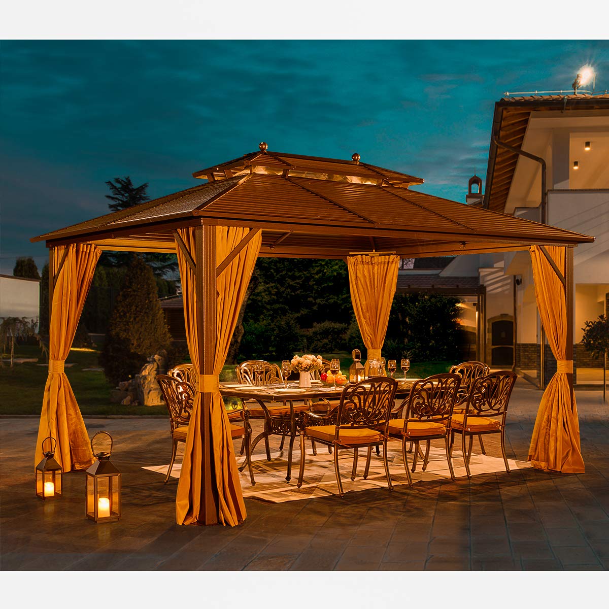 10' x 13' Hardtop Gazebo, Galvanized Steel Metal Double Roof