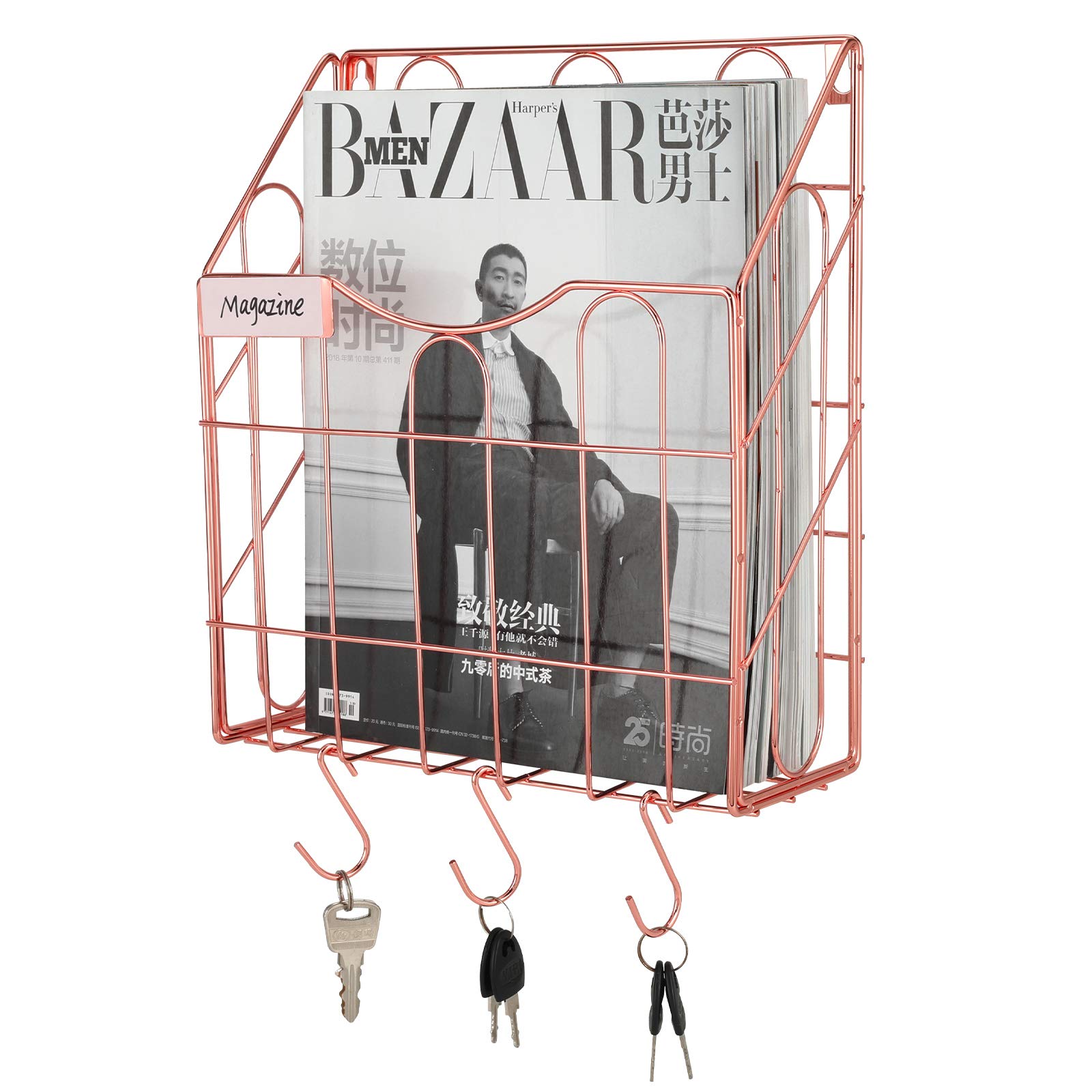 superbpagFile Holder Metal Mesh Wire Shelf Hanging Folder Mail Document Organizer Office Storage Rustic Industrial Design, Rose Gold