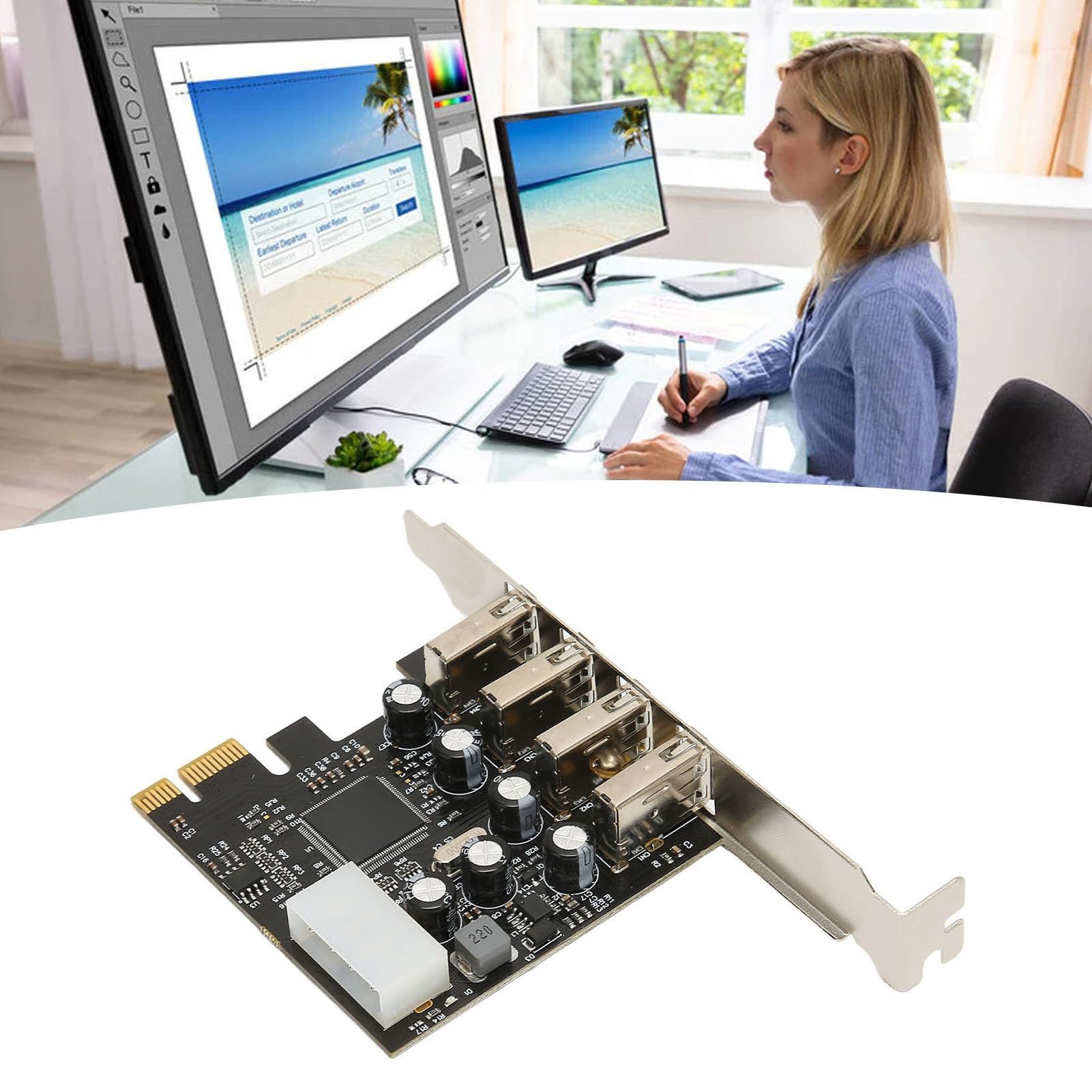 Karta Rozszerzeń PCIE na USB 2.0, 4 Porty PCI Express Wewnętrzny Kontroler Koncentratora USB 2.0, Karta Adaptera PCI Express Extender dla Komputerów Stacjonarnych dla 10/8/7, Linux, OS X