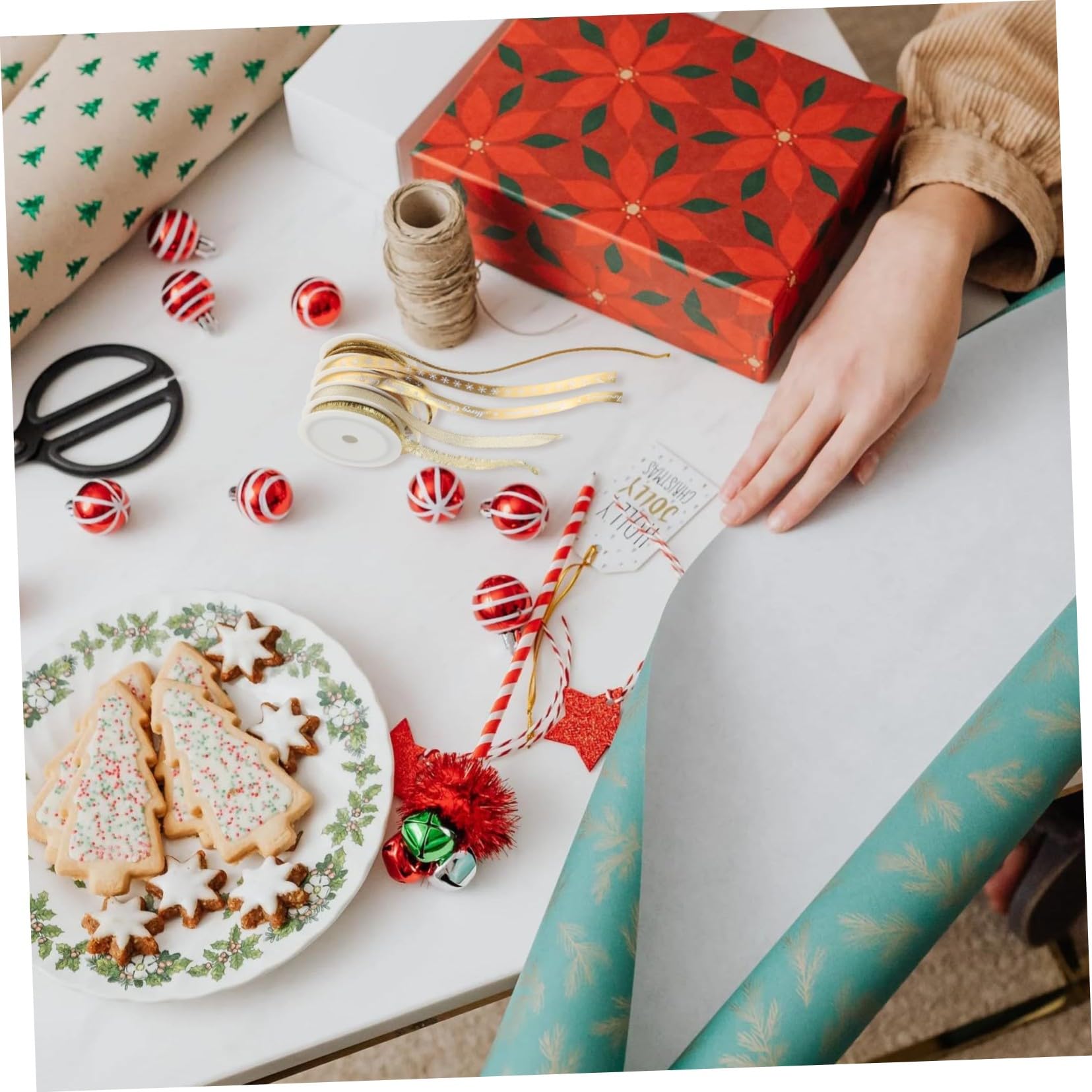 Angoily 10 Sätze Weihnachtliche Geschenkband Teilig Polyesterbänder in Rot und Gold für Geschenkverpackung DIY Bastelarbeiten Festliche Dekorationen und Partyaccessoires