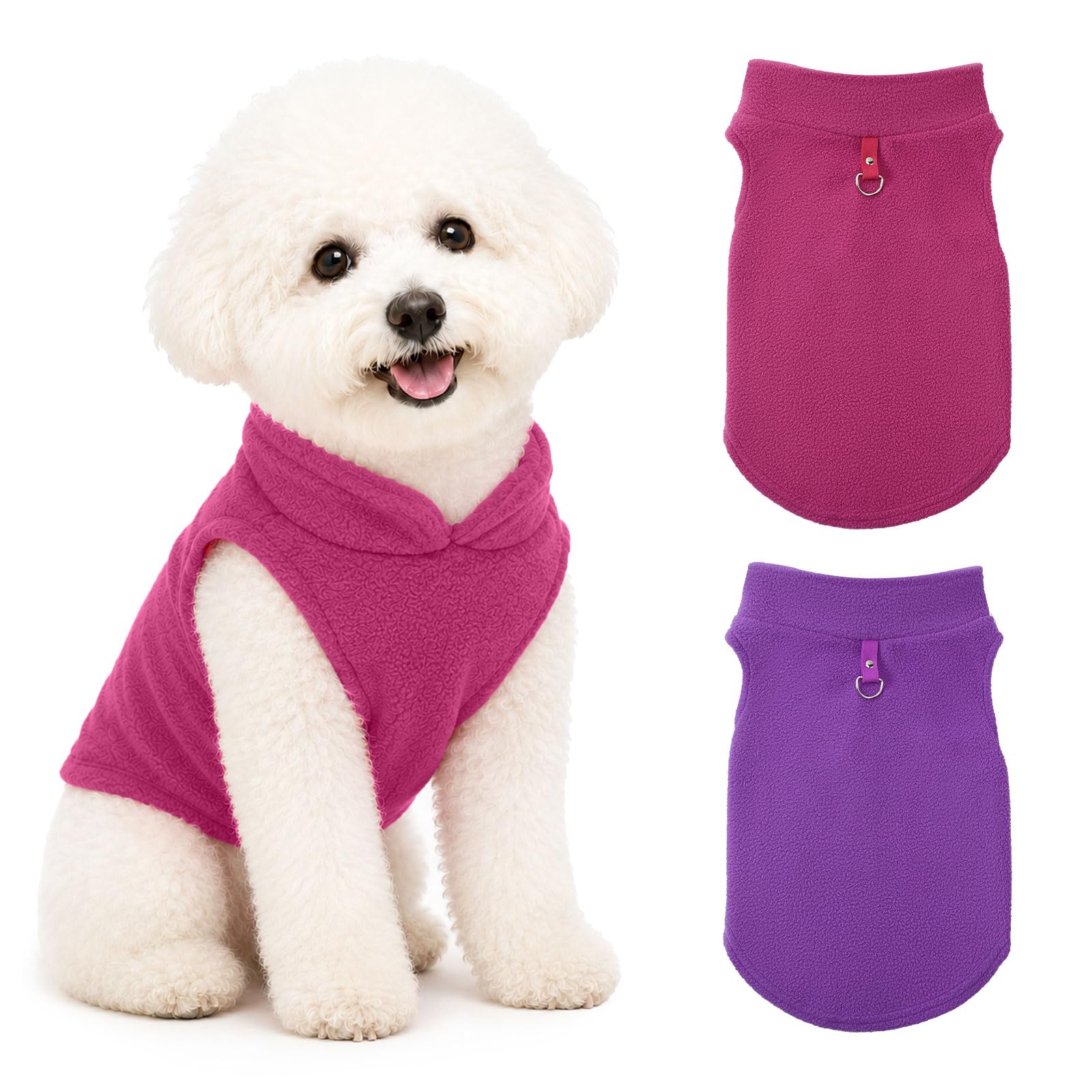 2 Pack Dog Fleece Vest Sweater with Leash D-Ring Cat Jumpers Pullover Coat