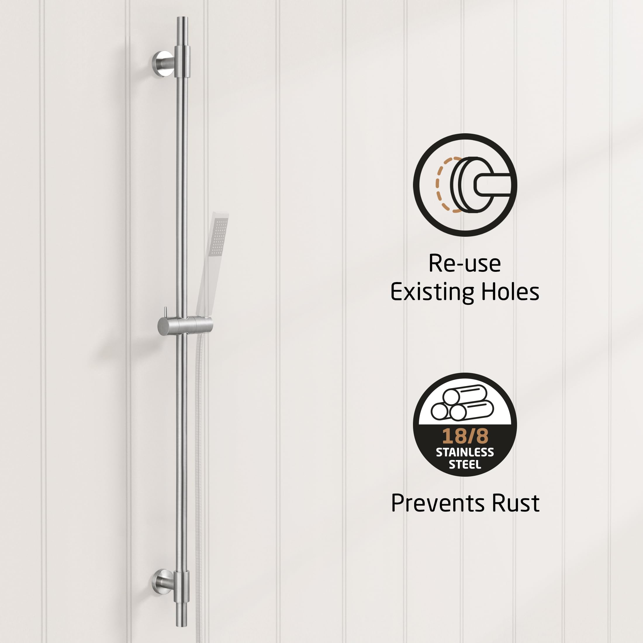 KES 122CM Shower Riser Rail with Adjustable Shower Head Holder, 18/8 Stainless Steel Slider Rail Brushed Finish Wall Mounted - Image 2