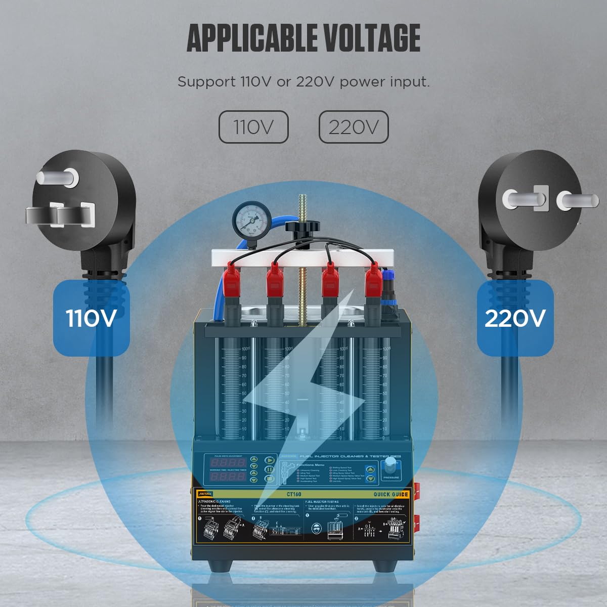 AUTOOL CT160 Pulitore e Tester per iniettori di Carburante per autoveicoli 220V, iniettore di Carburante a 4 cilindri Macchina per la Pulizia ad ultrasuoni Riscaldamento del Fluido