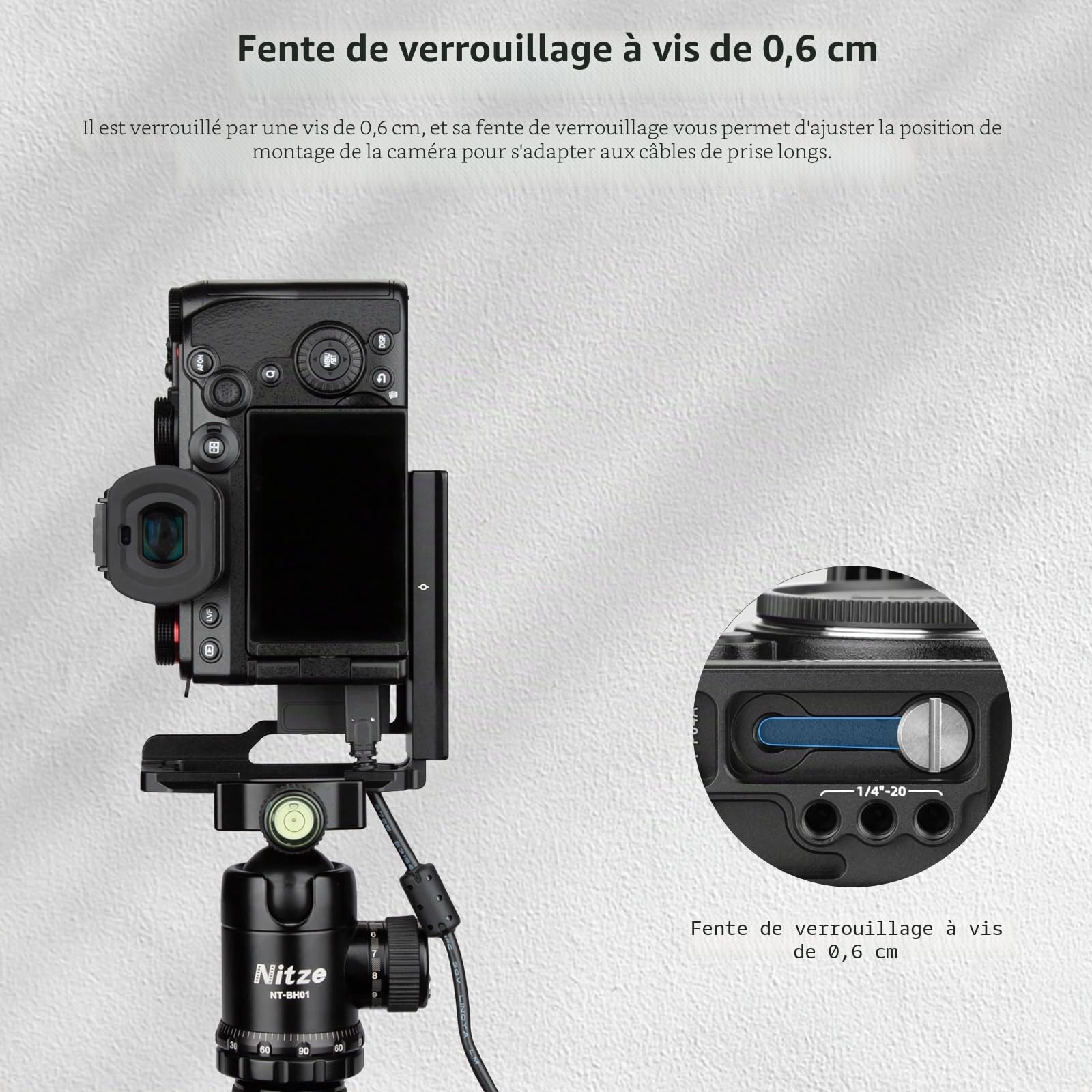 Nitze L Bracket pour Cámara Panasonic LUMIX S5 II, L Plaque avec Plaque à Dégagement Rapide Arca Swiss pour Prise de Vue Horizontale et Verticale, Plusieurs Trous Filetés 1/4" - T-P04A