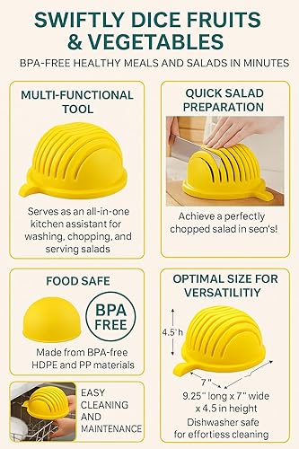 Vista 2 de Dependable Industries inc. Essentials Cortador de ensaladas rápido, cortador de ensalada, corta en dados rápidamente frutas y verduras, comidas