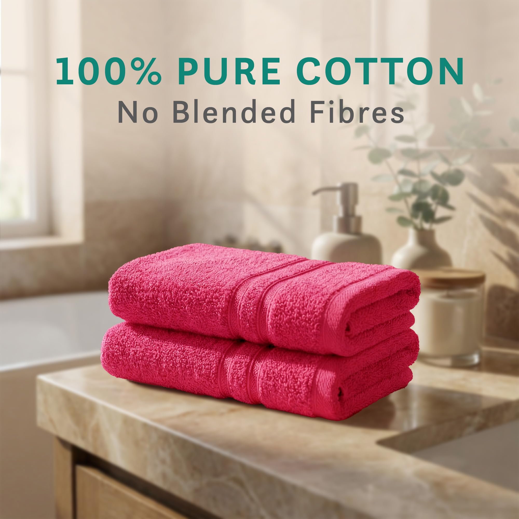Trident Hand Towels, 100% Cotton, Highly Absorbent, Super Soft, 2 Piece Set, 400 GSM, Spa Towel, Comfort Living Towel-Candy Glow 1