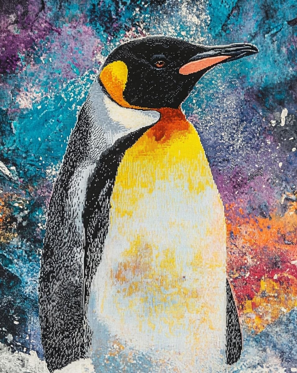 WallustrioaW Stamped Cross Stitch Kits for Adults,Cute Penguins,11CT Cross-Stitch for Home Wall Decor DIY Embroidery Kit Needlework Crafts,40x50cm