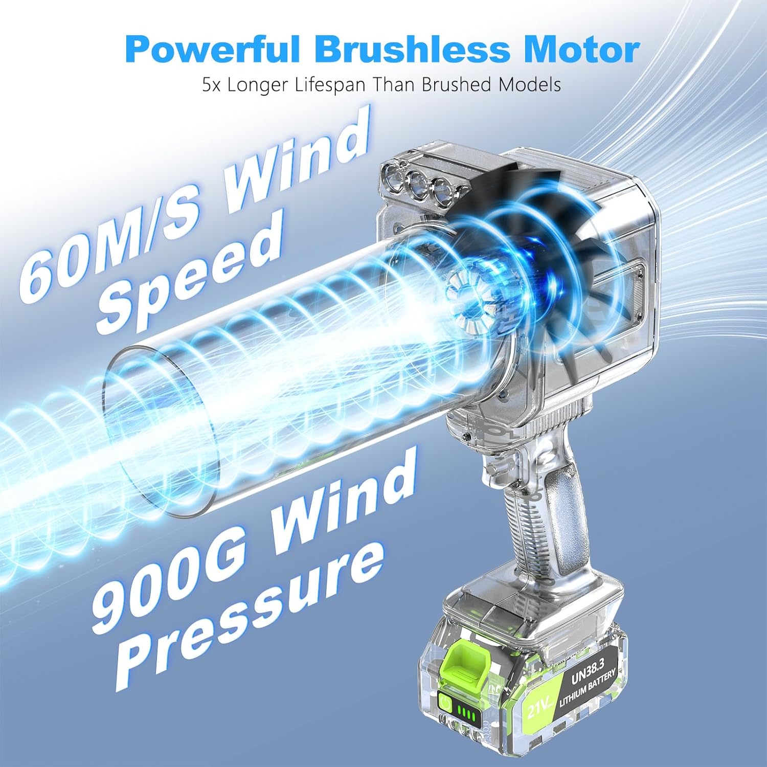 DEGGE Brushless Leaf Blower Cordless, Handheld Leaf Blowers with LED Work Light, Two Interchangeable Nozzles, Turbo Jet Blower for Lawn Care, Patio Cleaning, Garage Dust & Outdoor Use - Image 2