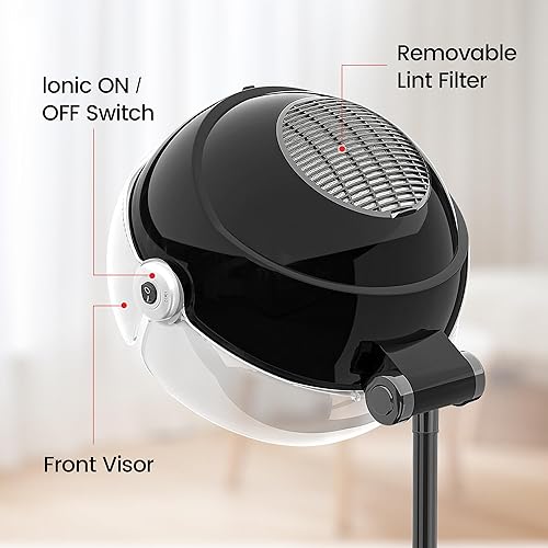 Miniatura 4 de SalonDepot Secador de pelo profesional iónico con capucha, altura ajustable de 1875 W, con 3 ajustes de temperatura, ruedas giratorias para salón,