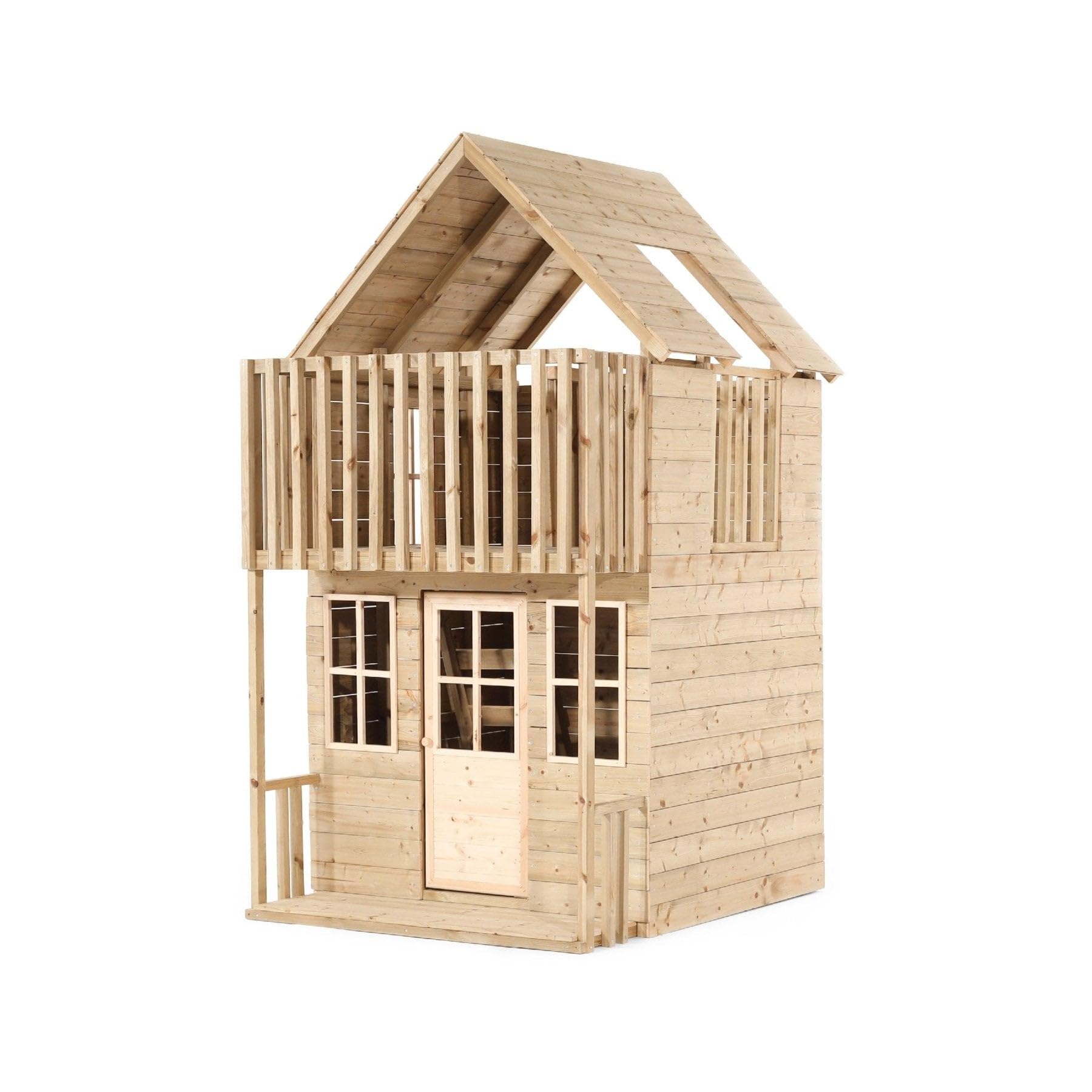 TP Toys Maisonnette Loft en Bois FSC à 2 Étages avec Terrasse et Balcon – Cabane Enfant Spacieuse avec Pilotis, Échelle, Toboggan Amovible – 3 Ans+