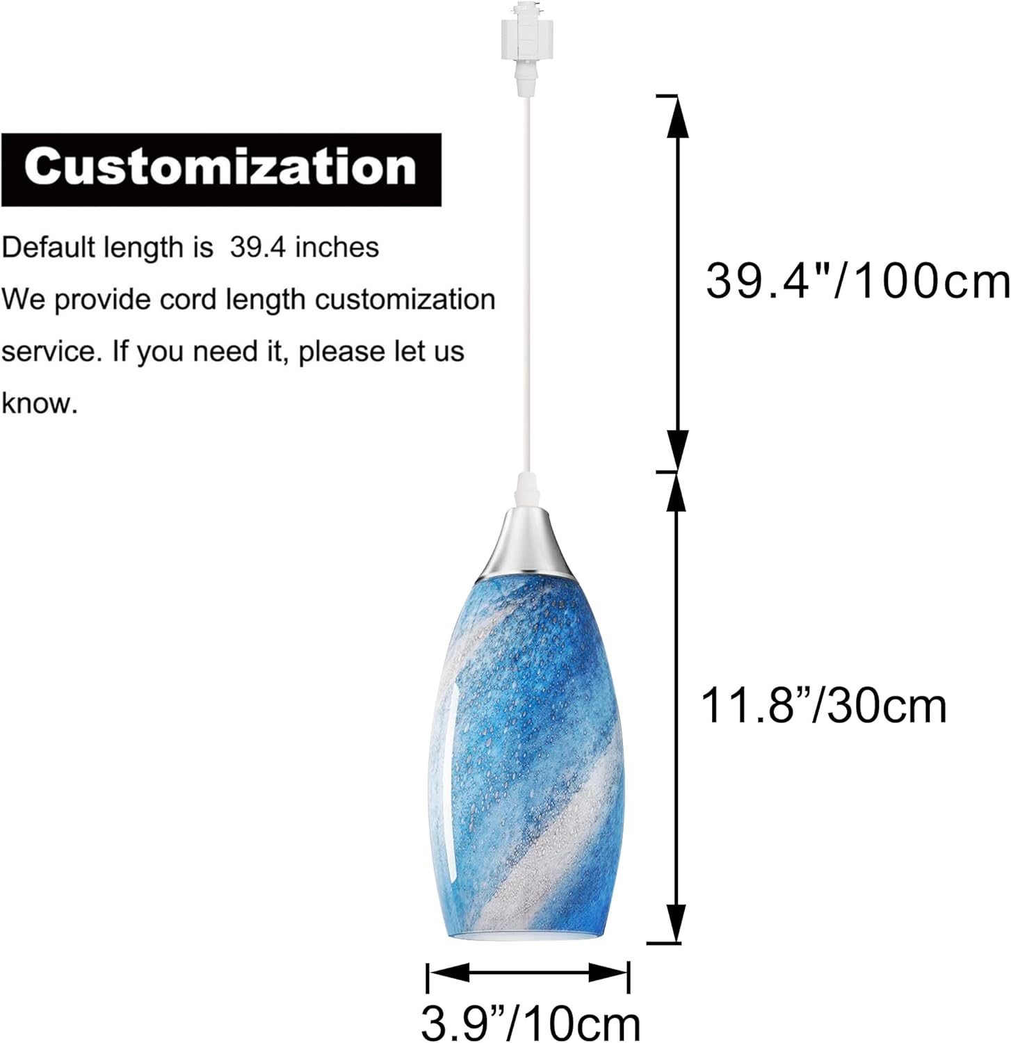 Kiven 3-Light J-Type Track Lighting Pendants,Modern J Track Pendant Lights with Blue Art Glass Lampsade,Decorative Track Lighting Fixture for Kitchen Island Hallway Restaurant