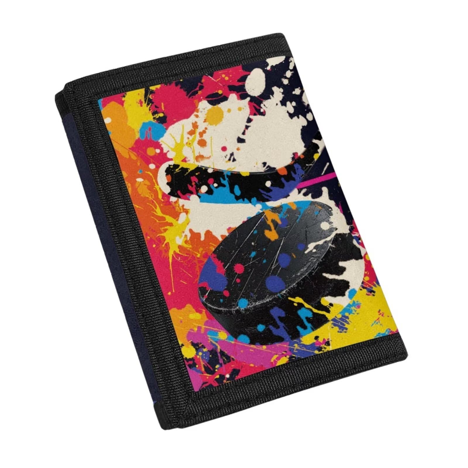 Fishoutleap Boys Colorful Ice Hockey Wallet for Kids Age 8-10 with Card Holder and ID Windows Teens Funny Leather Trifold Wallet Purse for Boys