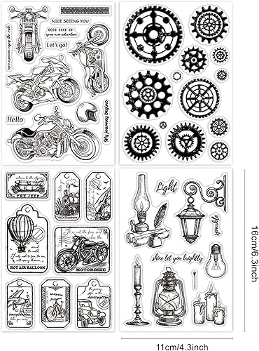 Miniatura 6 de GLOBLELAND 4 hojas de sellos transparentes para motocicleta y equipo para hacer tarjetas, etiquetas de texto de vehículos, sellos transparentes de