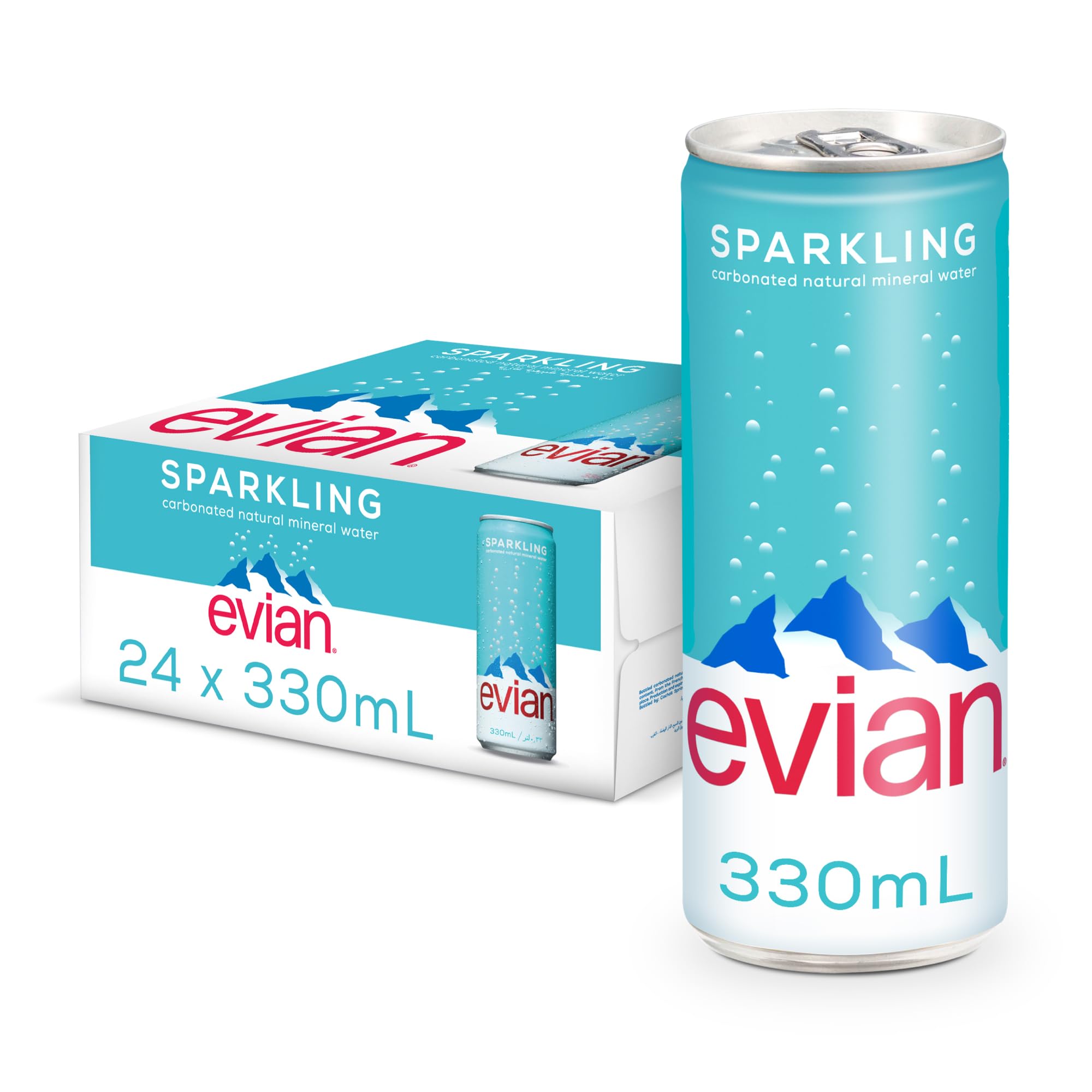 evian Sparkling Water Cans 24x330ml, Awaken Your Senses with Evian Sparkling Water, Sparkling Drinking Water for Maximum Hydration