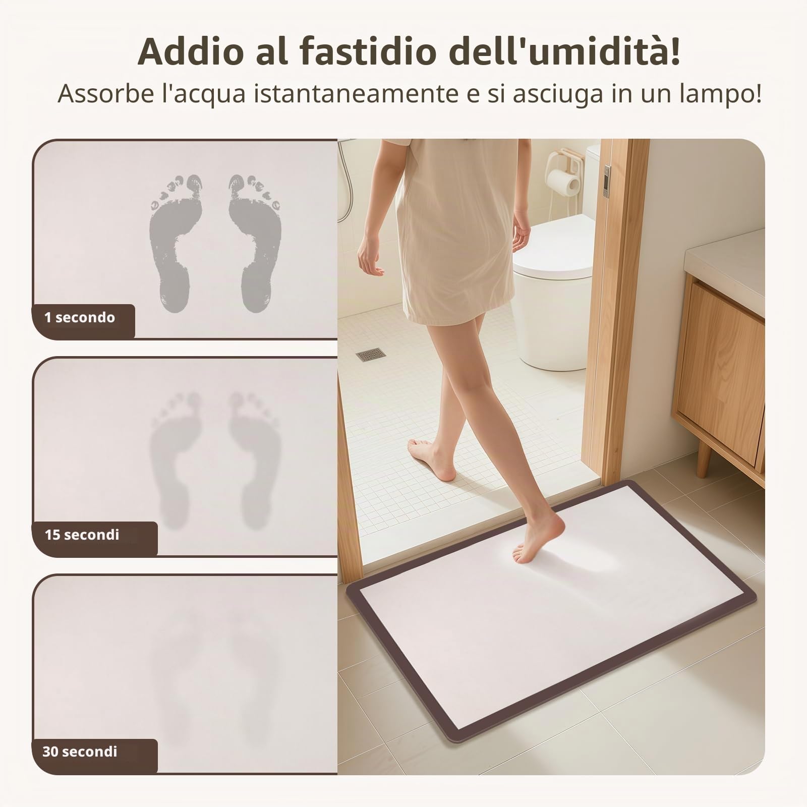 Genérico Tappetino da bagno per diatomee, assorbente, antiscivolo, 50 x 80 cm, colore beige