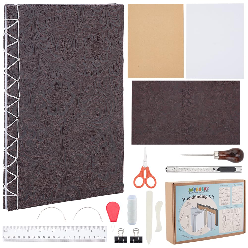 WEBEEDY Complete DIY Bookbinding Kit for Beginners,DIY Bookbinding Starter Set with Video Tutorials,Thread,Needles,Paper,Paper Folding Tool for Book Making Repair Supplies Gift,8X6