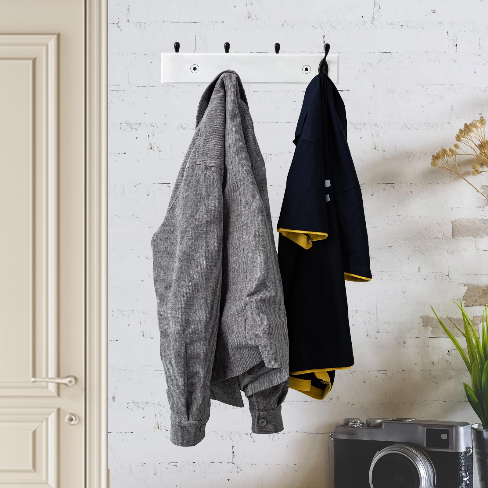 HOME MASTER HARDWARE Coat Rack Wall Mount White, Wood Wall Mounted...