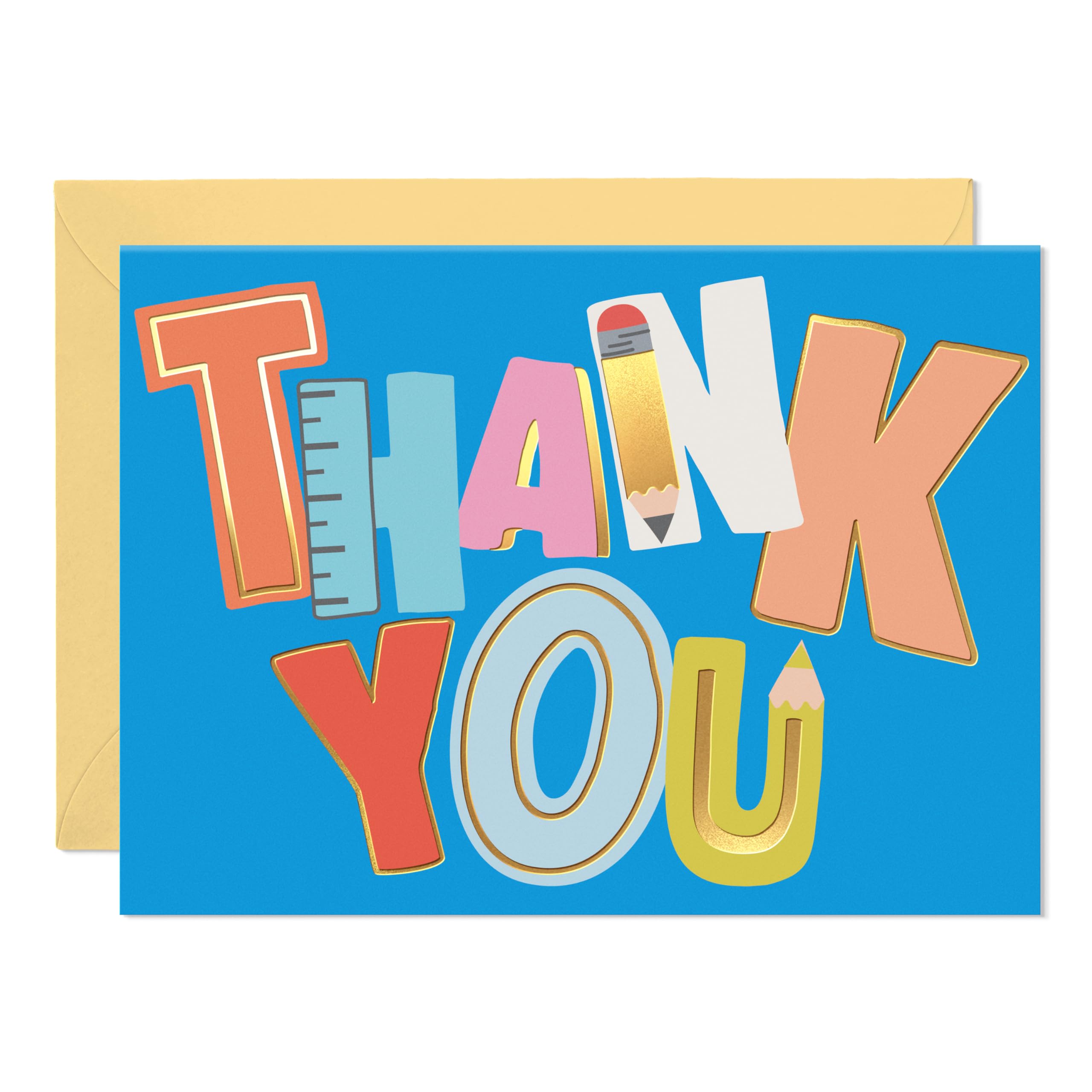 Sweetzer & Orange Teacher Thank You Card – Elegant 5”x7” Appreciation Card with Gold Foil, Sturdy Envelope & Sealing Sticker – Thick Cardstock with