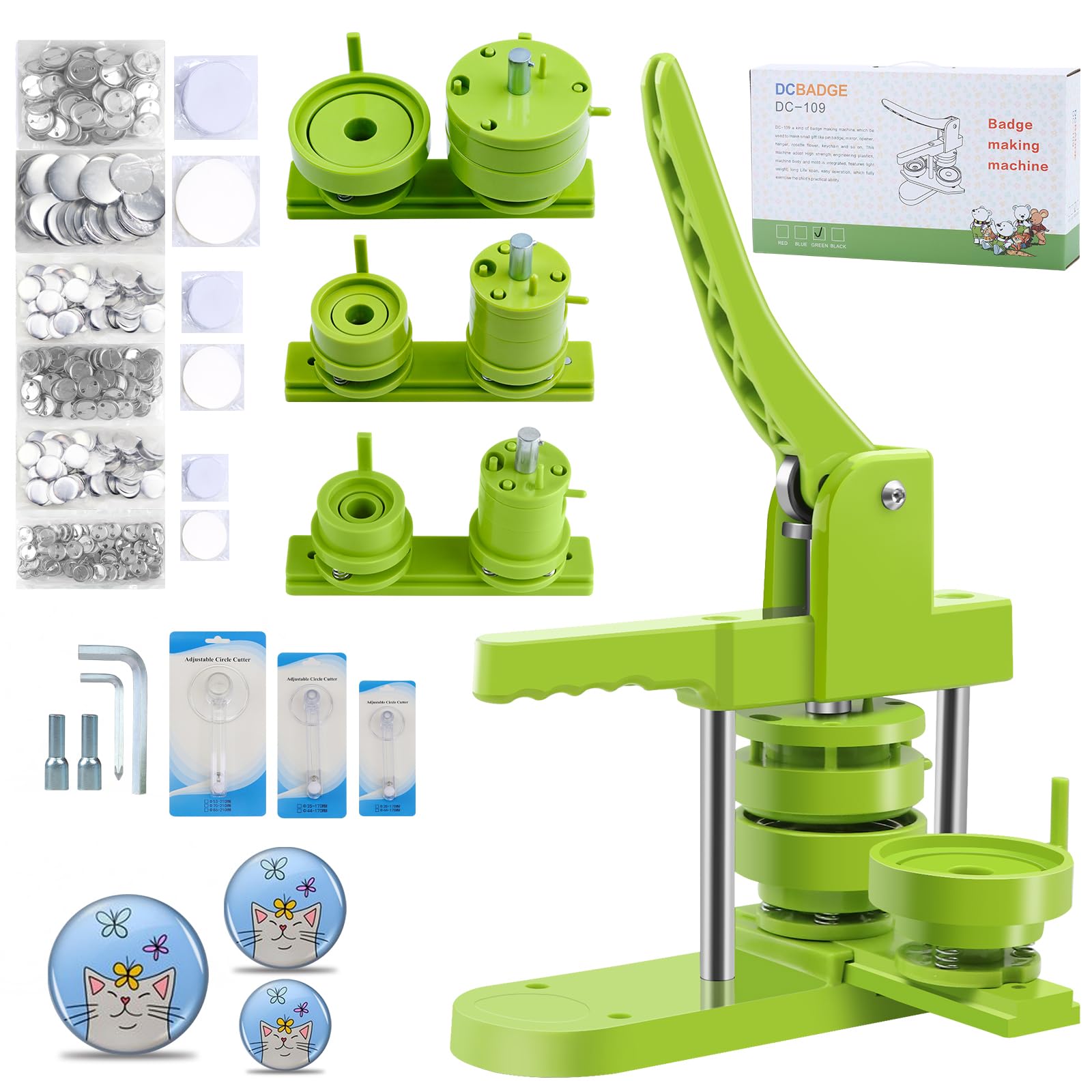 Photo 1 of MK.Bear Button Maker Machine Multiple Sizes 1+1.25+2.25in, Button Pin Maker Kit for DIY Gifts, Badge Press Machine with Free 300PCS 25+32+58mm Badge Making Iron Supplies & 3Circle Cutter