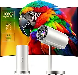 Basike Mini Projetor Portatil, 4K 1080P Full HD, 5G WIFI 6 BT 5.0 Android 11, 12000 Lumens, Led Auto de Correcção Trapezóide Horizontal, 90°Girável Ajuste Telescópico de Altura (Branco)