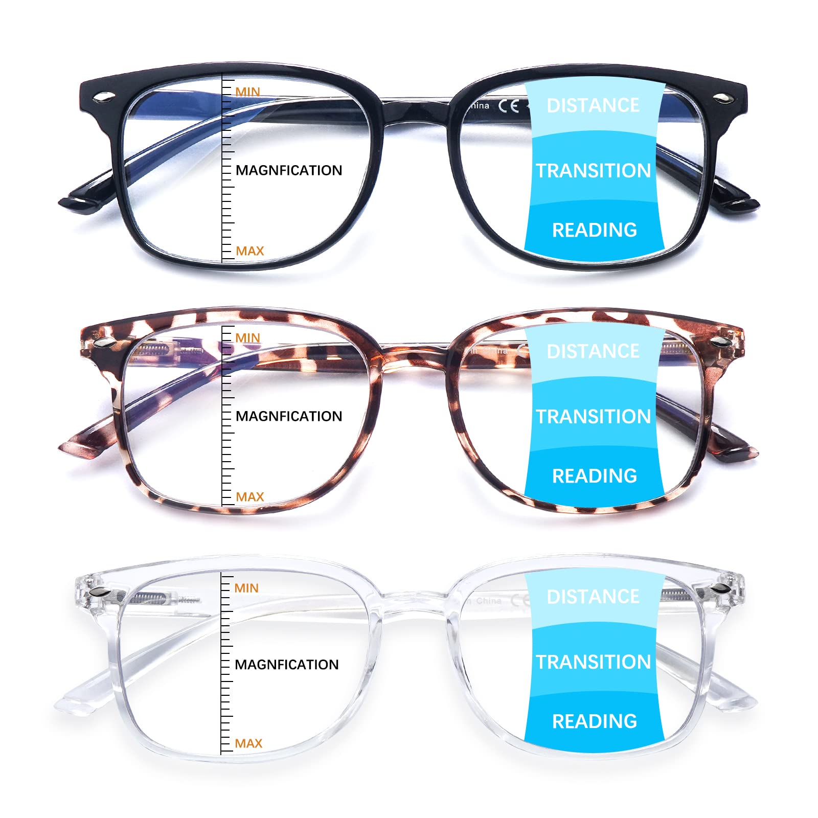 3 gafas de lectura multifocales progresivas con bloqueo de luz azul multifocal para hombre y mujer con bisagra de resorte