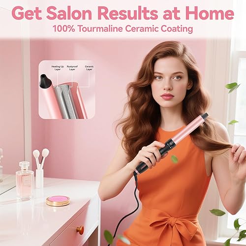 Miniatura 6 de MOCEMTRY Juego de rizador de cabello profesional 5 en 1, rizador con 5 barriles intercambiables de temperatura controlada, apagado automático,