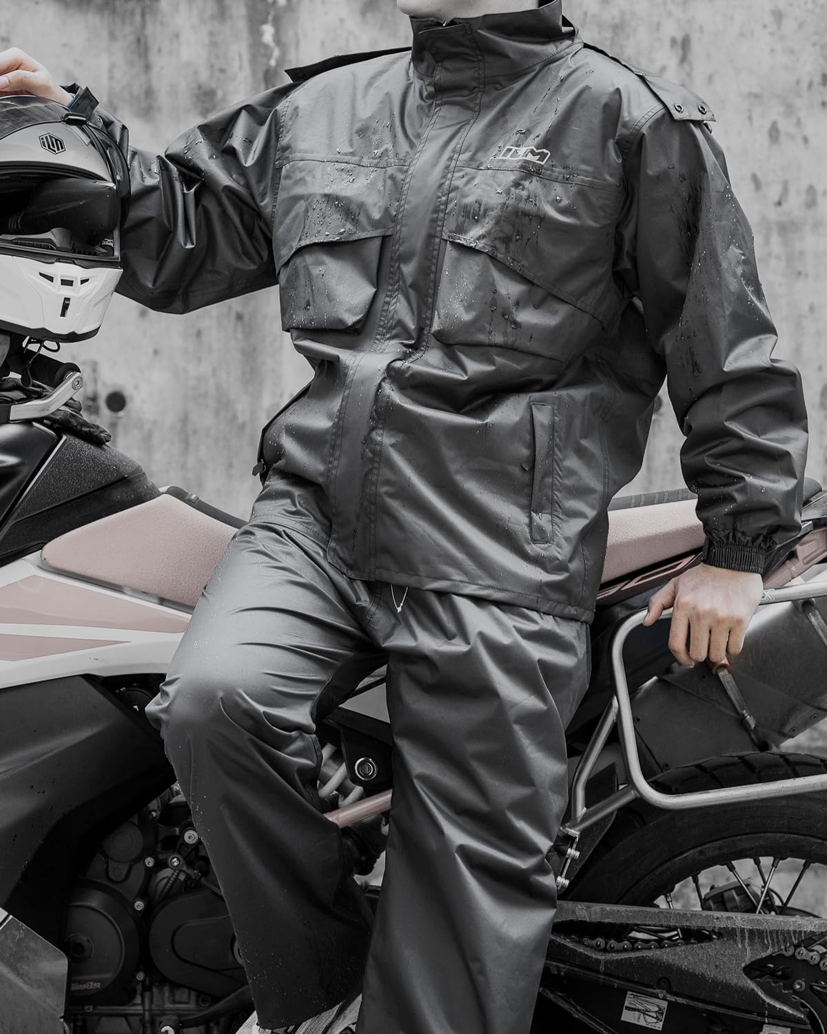 ILM Combinaison Pluie Imperméable Moto Homme Femme-Vêtements de pluie Résistante à l'usure, 6 Poches, Ensemble de 2 Pièces avec Veste et Pantalon,Homme-Gris,L