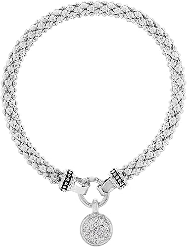 Nine West Pulsera elástica de círculo de cristal para mujer en tono plateado